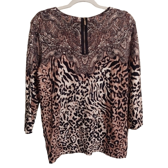 DANA BUCHMAN LADIES SHORT SLEEVE ANIMAL PRINT TOP- L - Picture 2 of 4